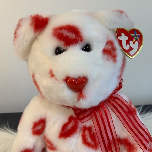 Ty (25) Beanie Buddy  White and Red Kiss Print “Smooch” - Picture 2 of 10